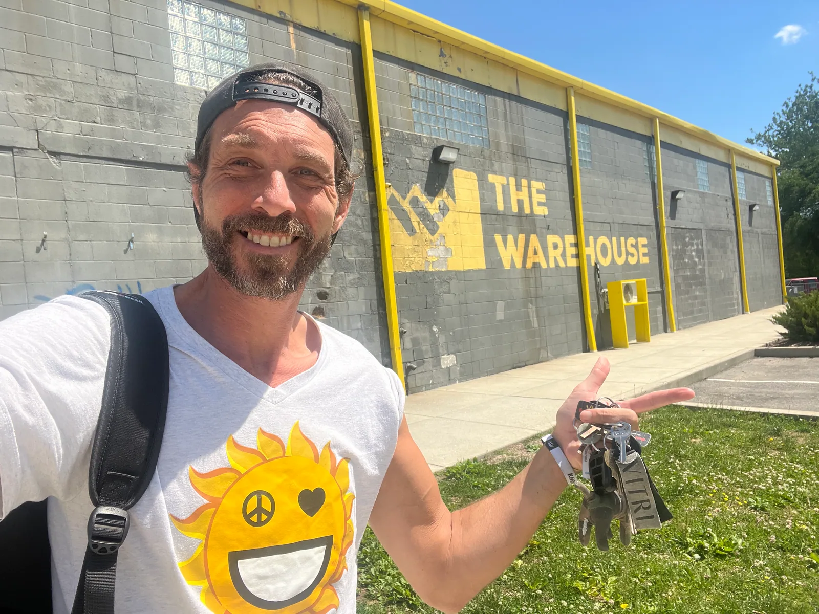 Rabbi MG outside The Warehouse in Bloomington