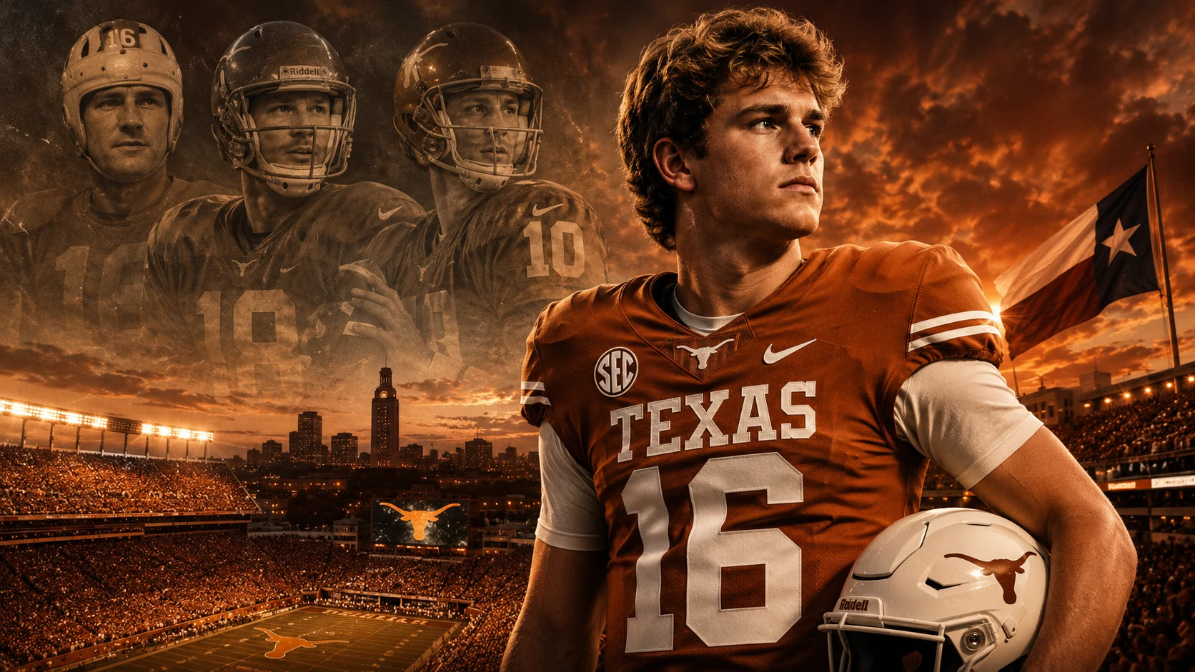 Arch Manning, the Manning quarterback legacy, and Texas football cinematic artwork
